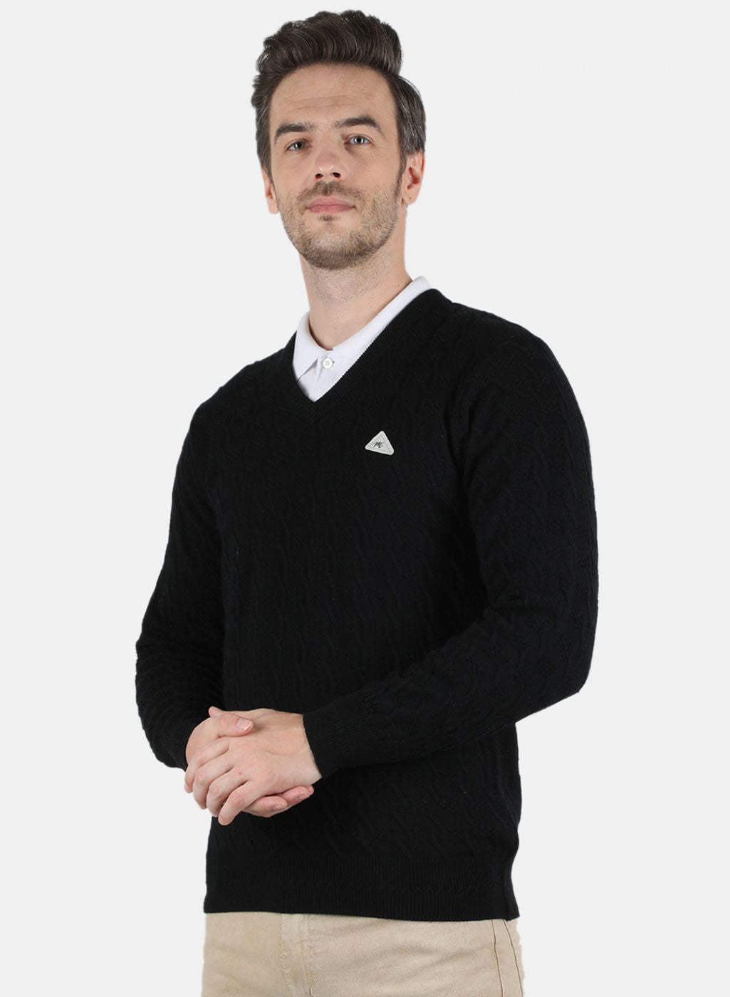 Men Black Self Design Pullover