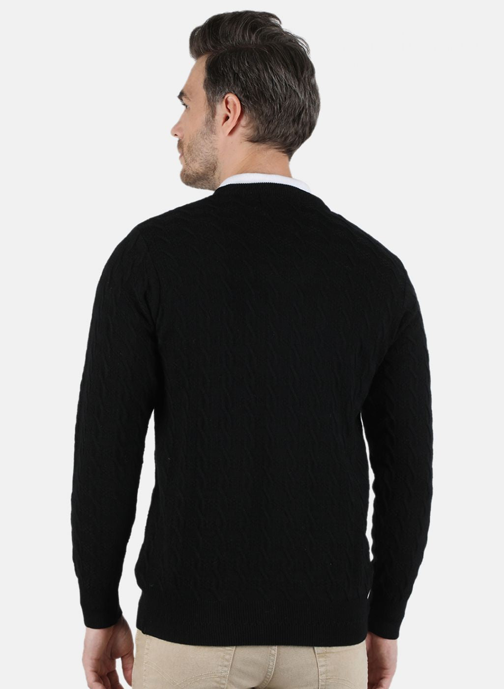 Men Black Self Design Pullover