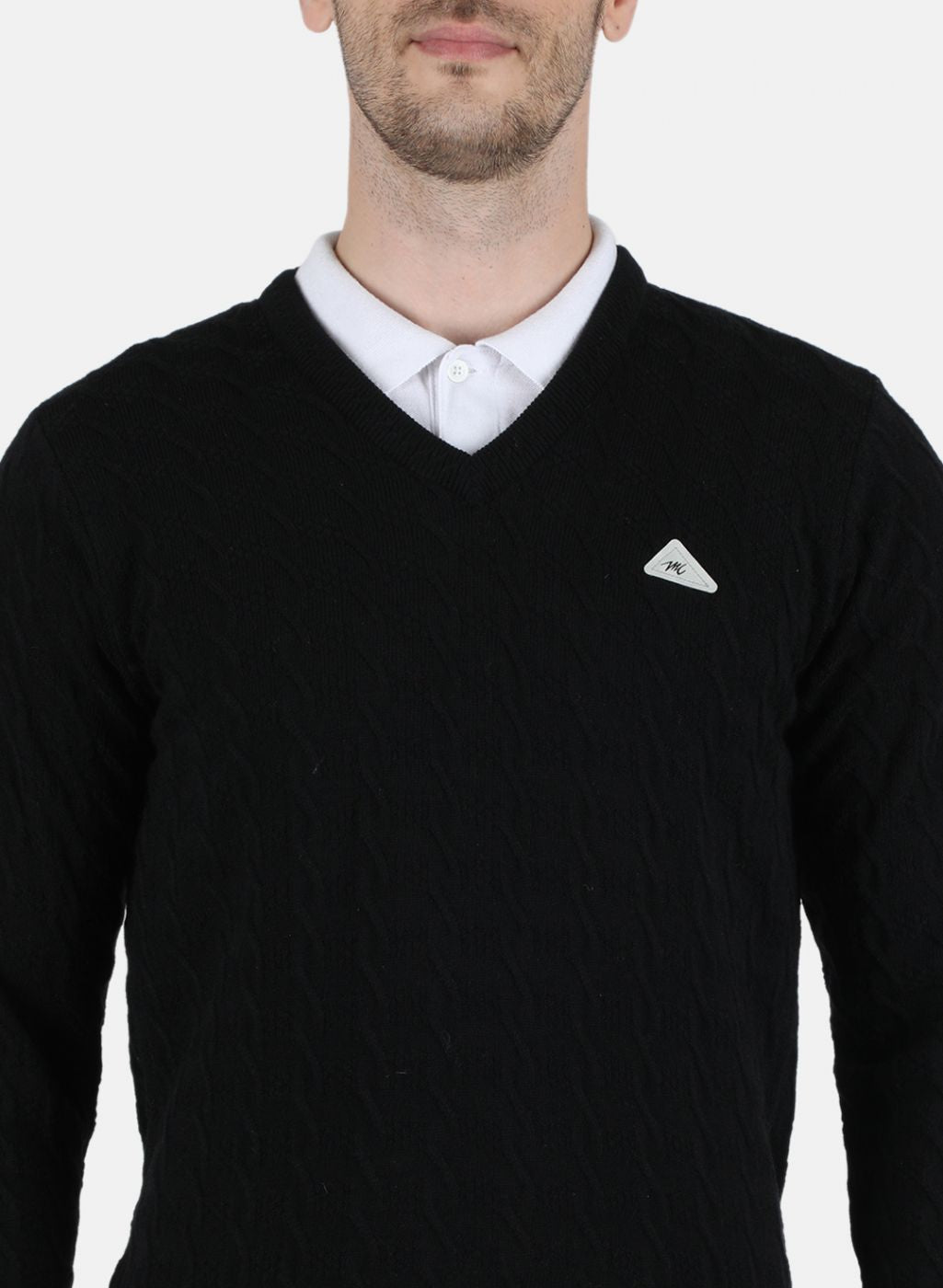 Men Black Self Design Pullover