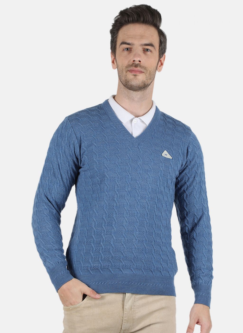 Men Blue Self Design Pullover