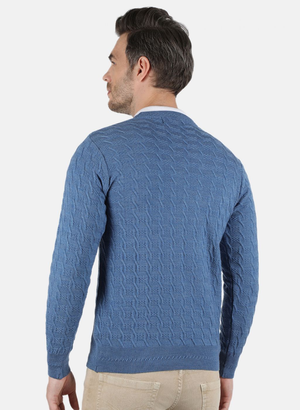 Men Blue Self Design Pullover