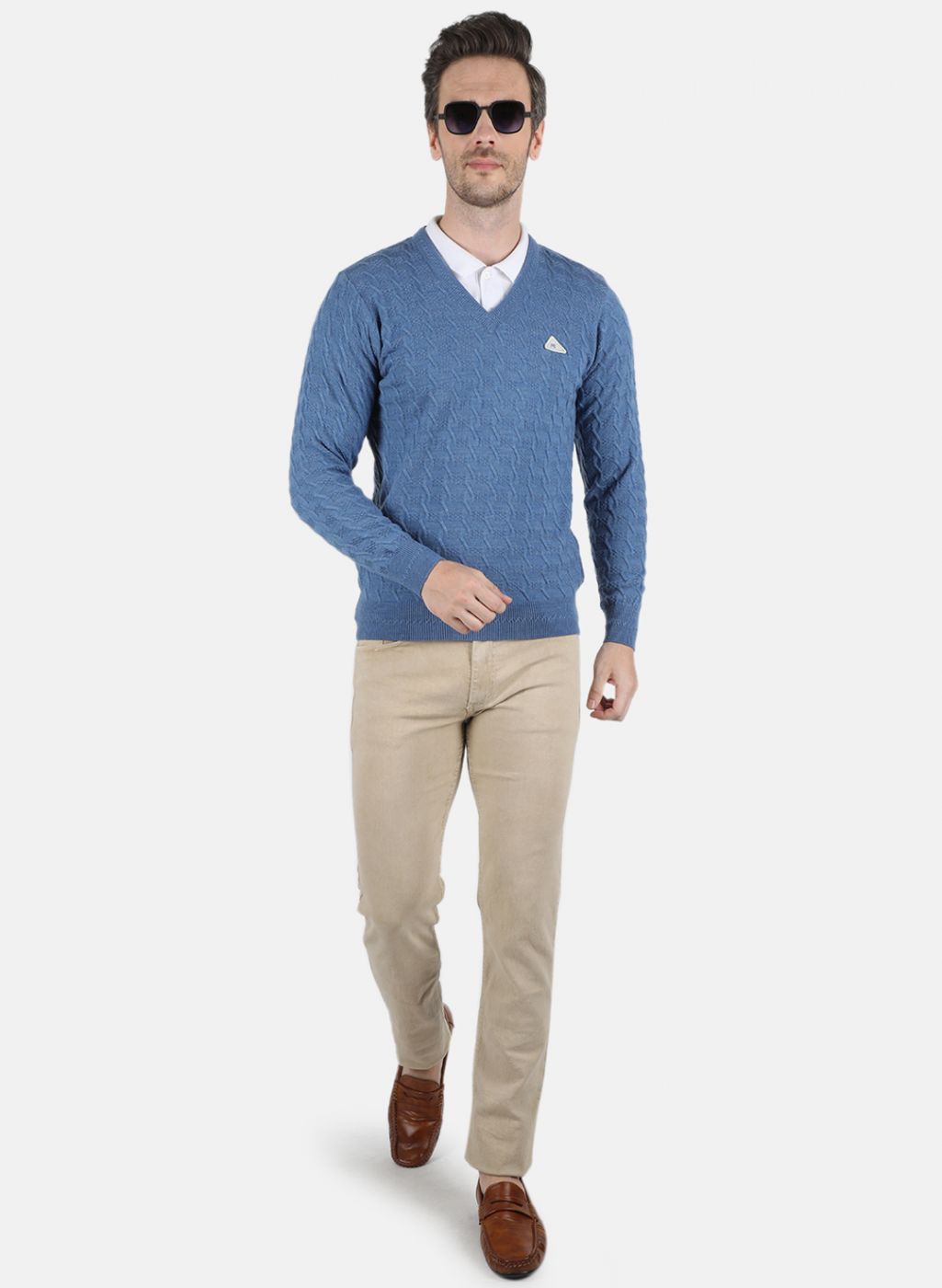 Men Blue Self Design Pullover