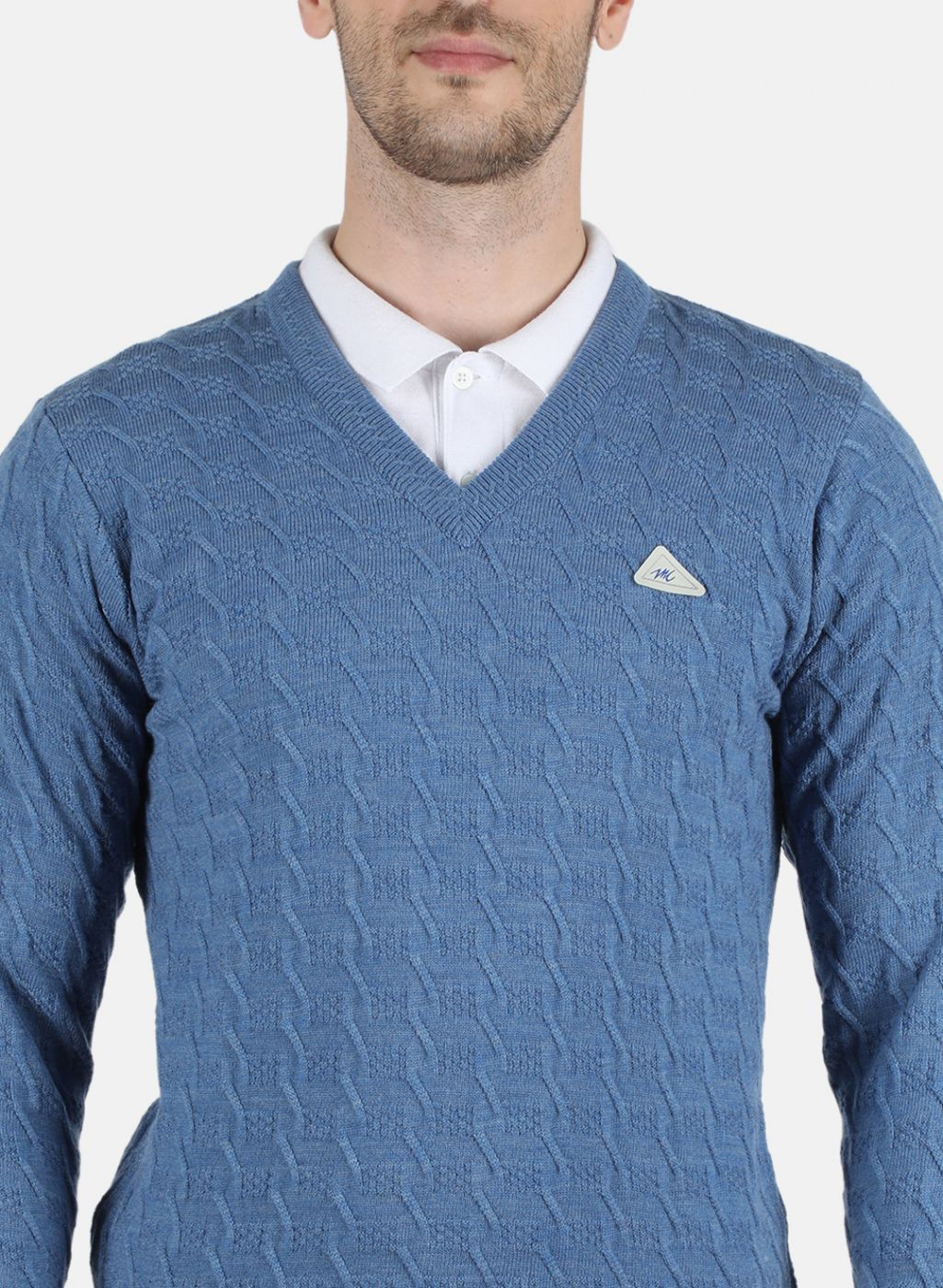 Men Blue Self Design Pullover