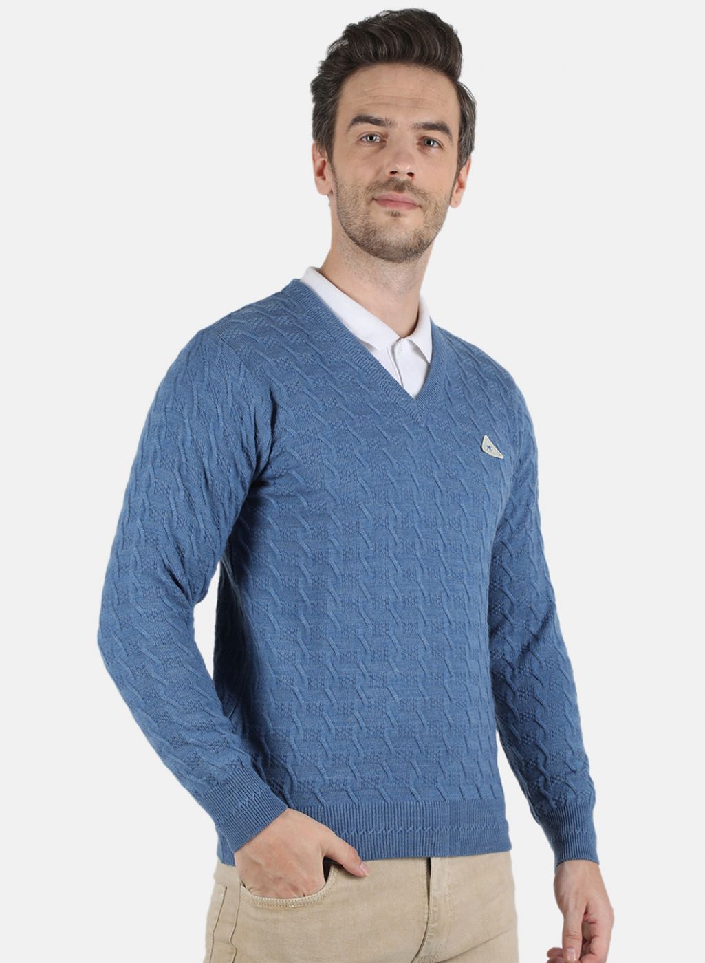 Men Blue Self Design Pullover