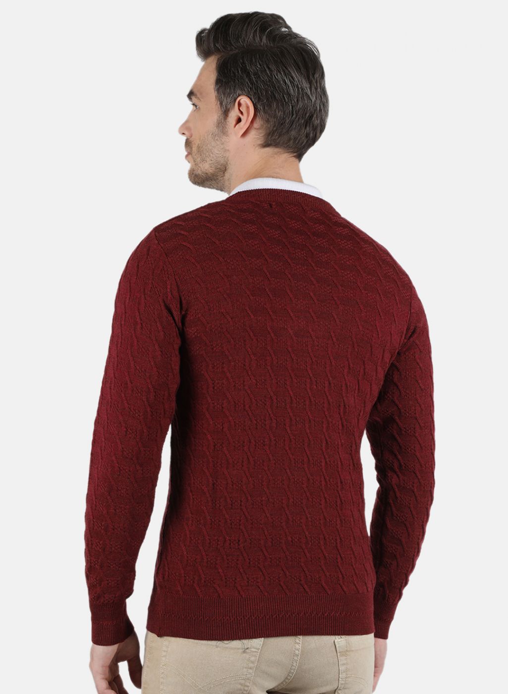 Men Maroon Self Design Pullover