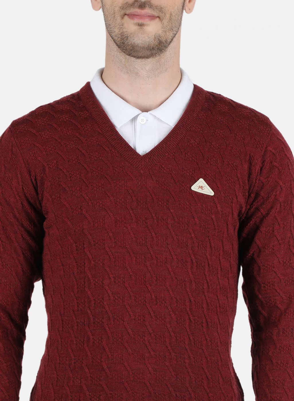 Men Maroon Self Design Pullover