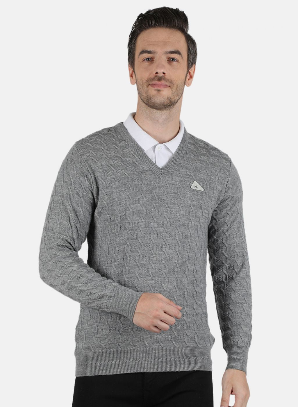 Men Grey Self Design Pullover