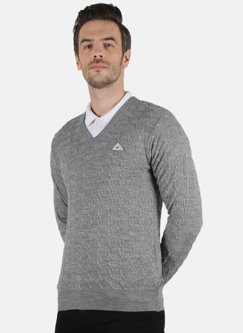 Men Grey Self Design Pullover