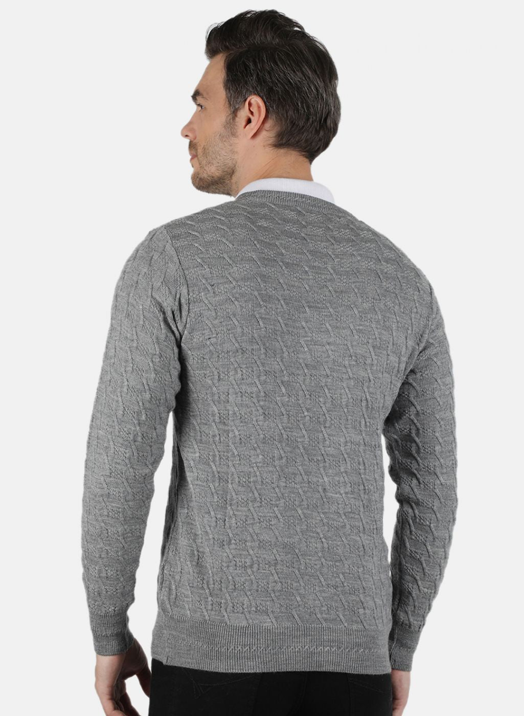 Men Grey Self Design Pullover