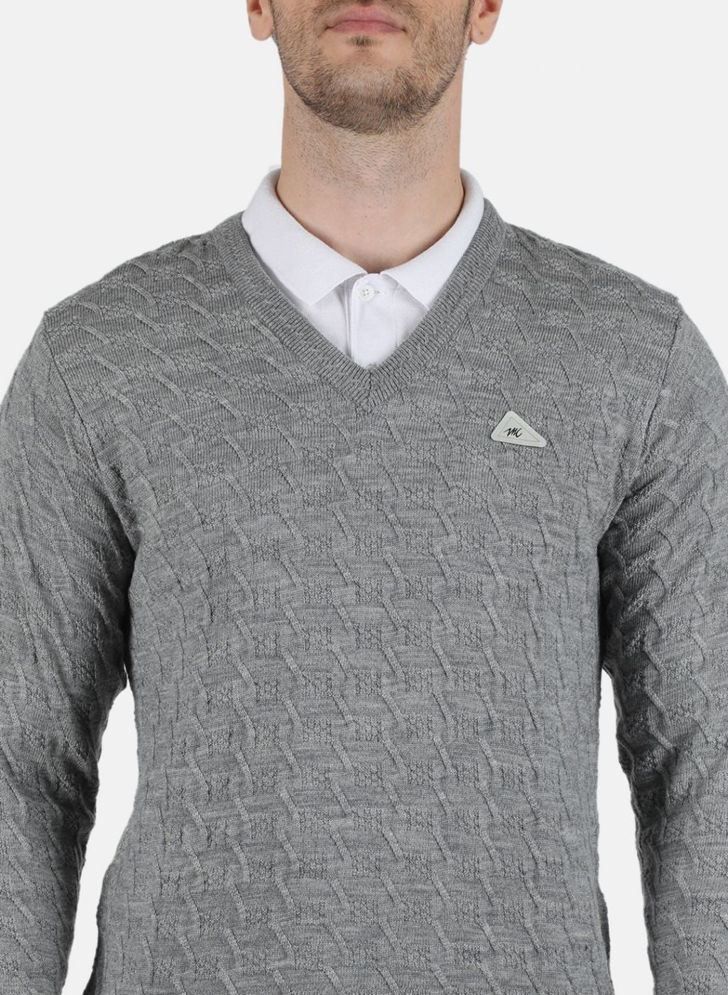 Men Grey Self Design Pullover