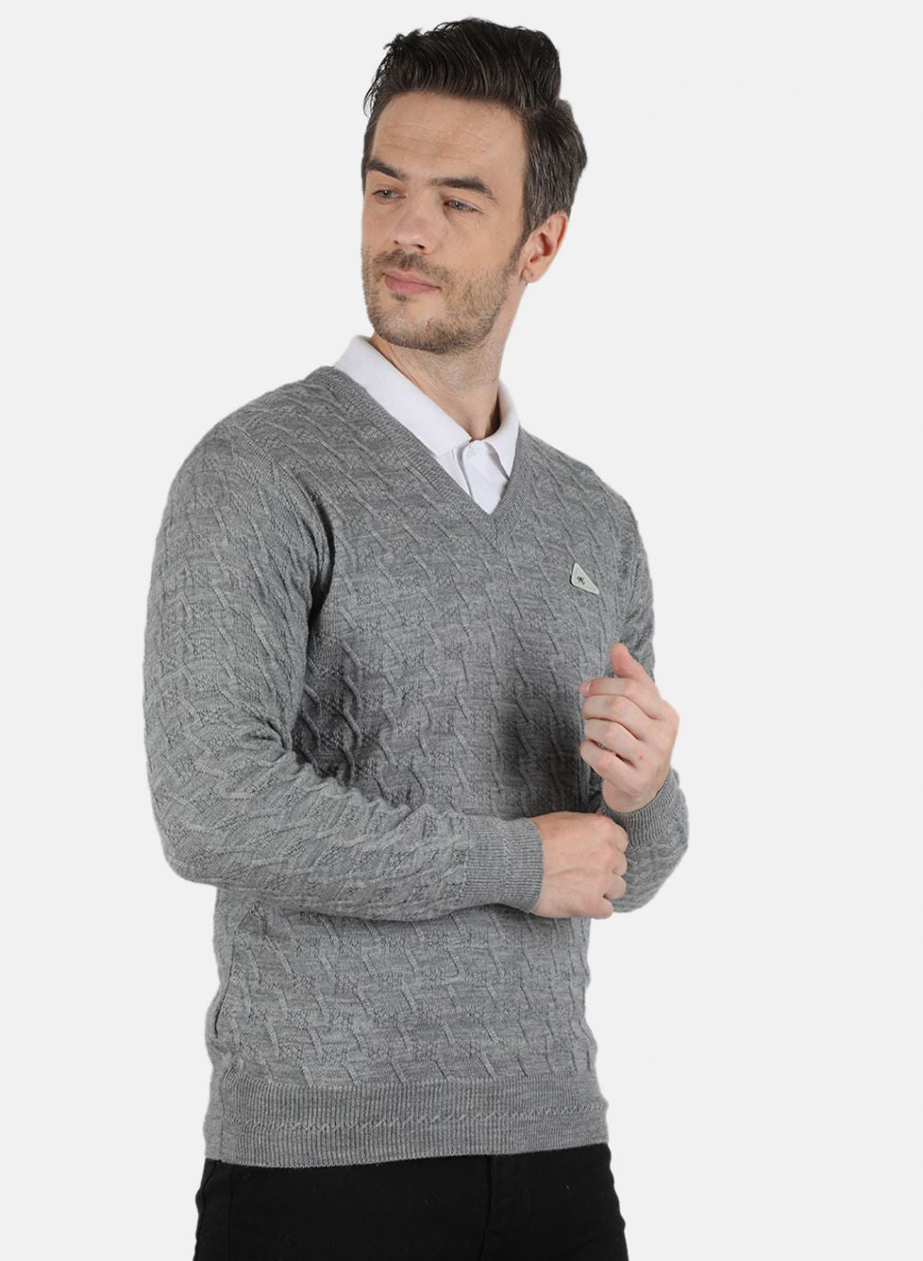 Men Grey Self Design Pullover