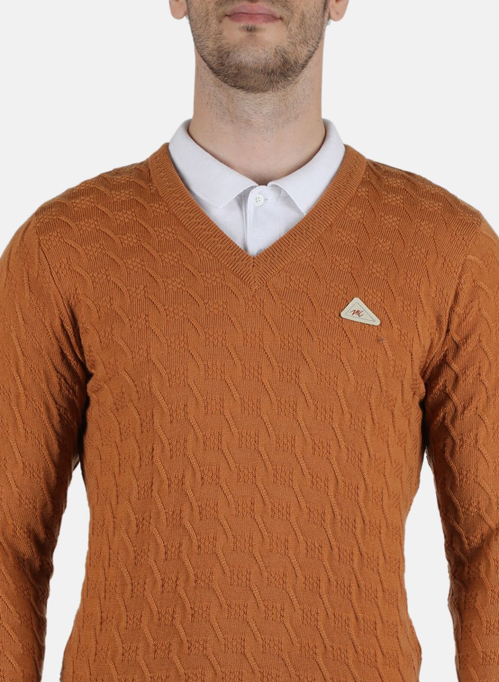 Men Orange Self Design Pullover