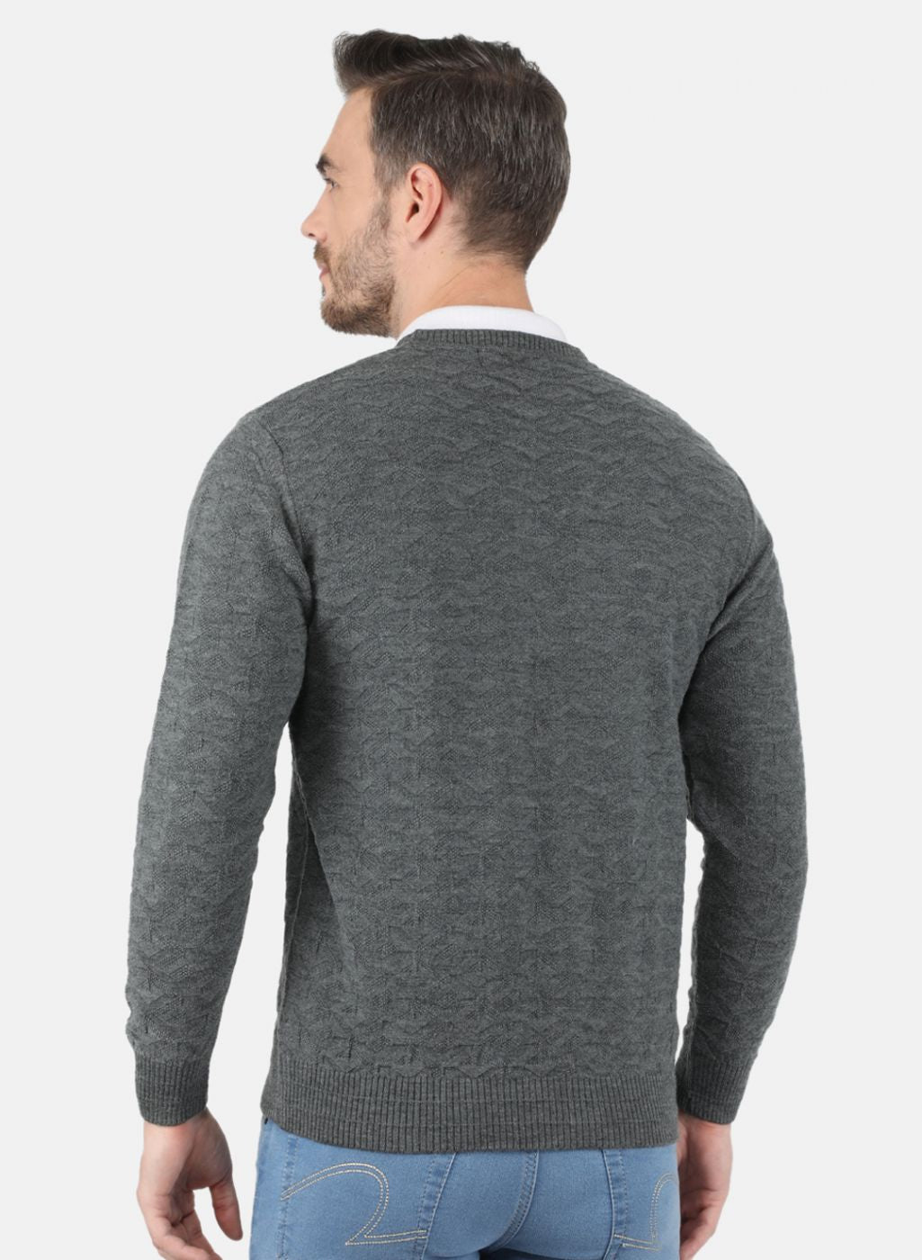 Men Grey Self Design Pullover