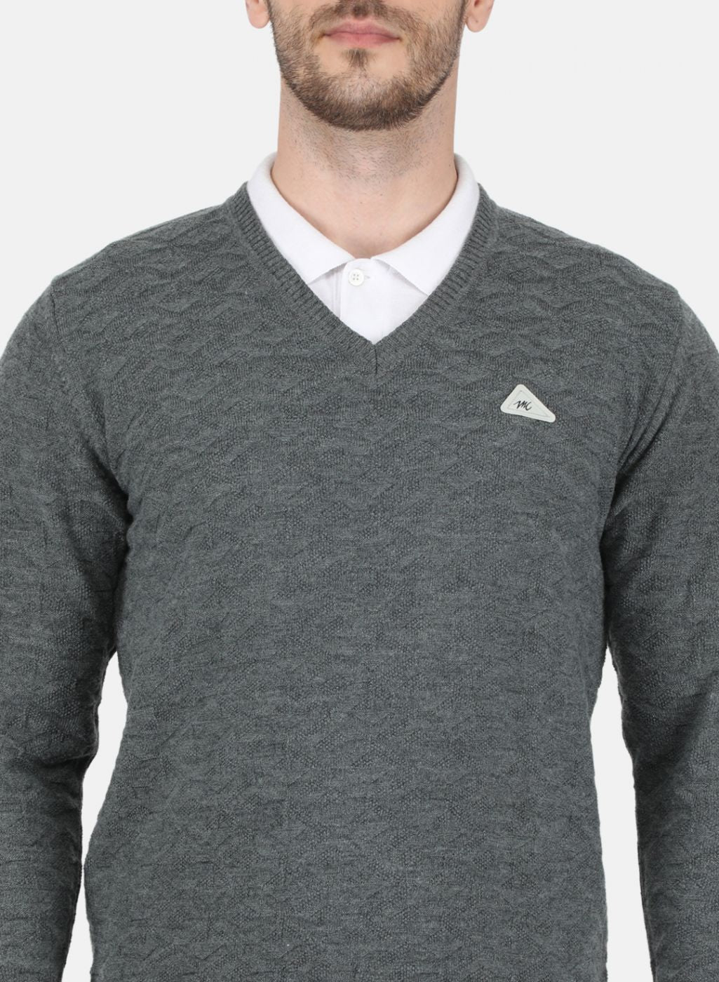 Men Grey Self Design Pullover