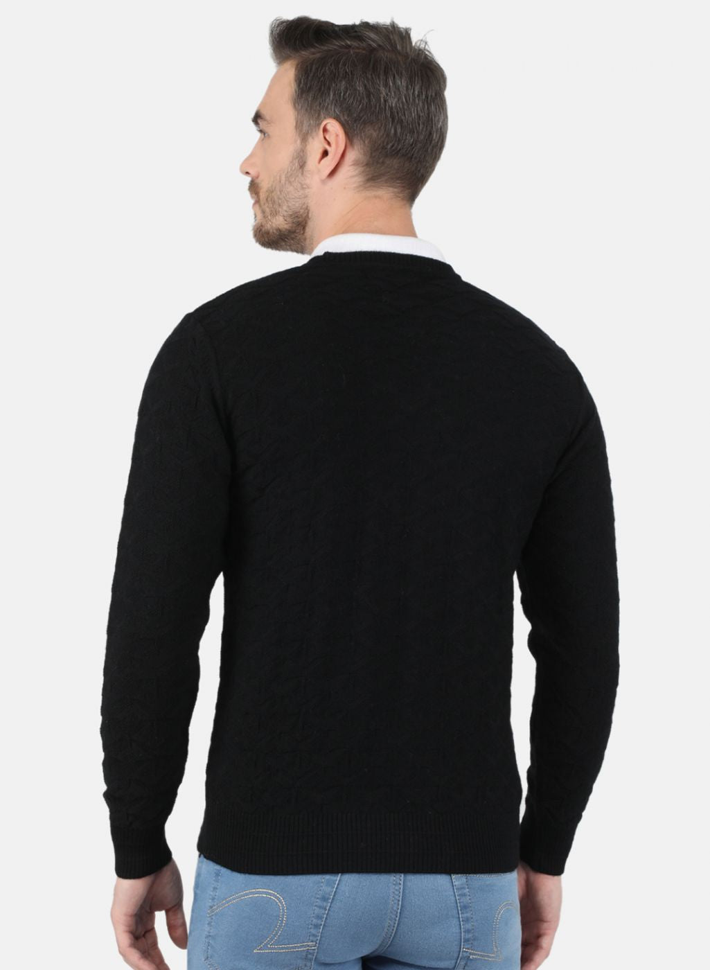 Men Black Self Design Pullover