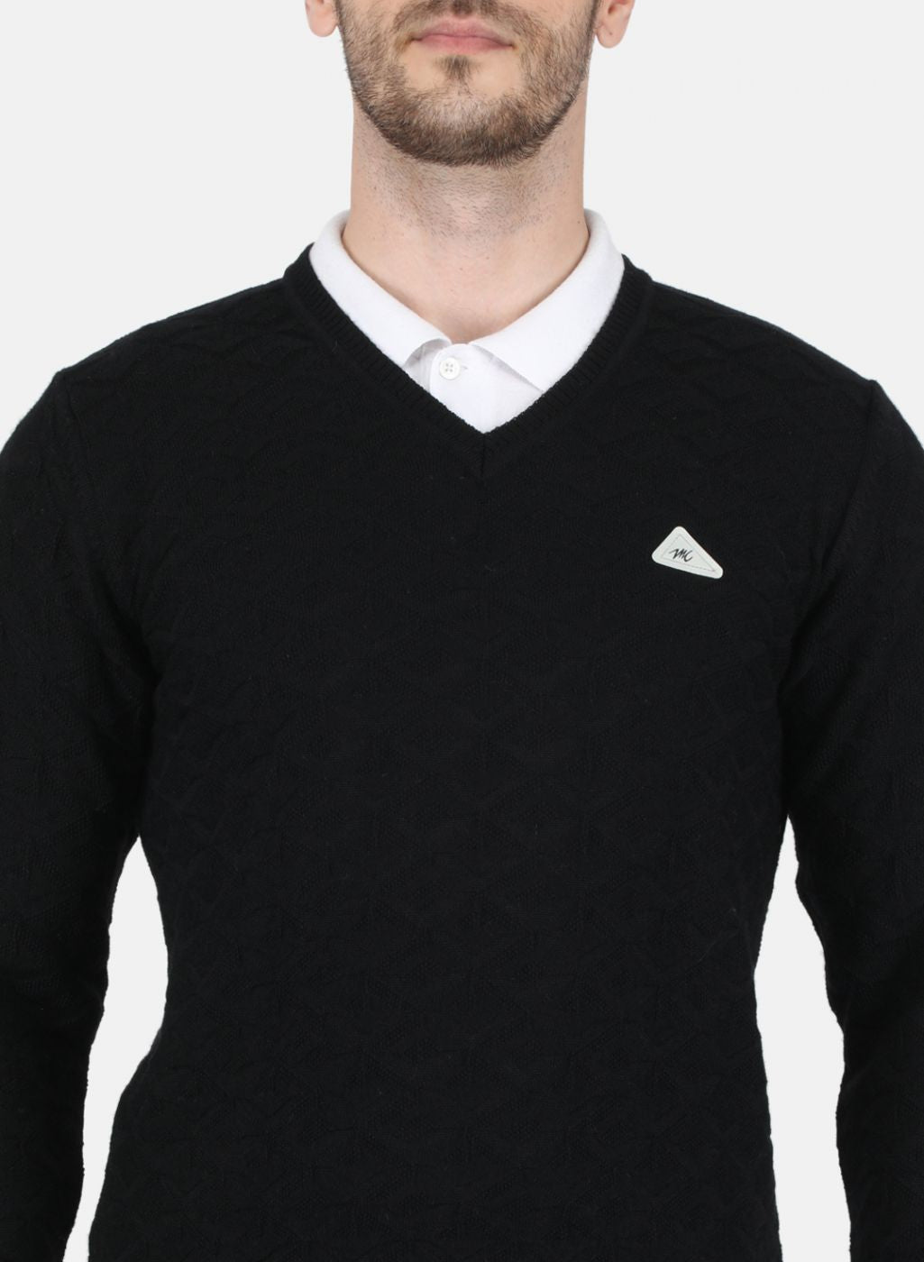 Men Black Self Design Pullover