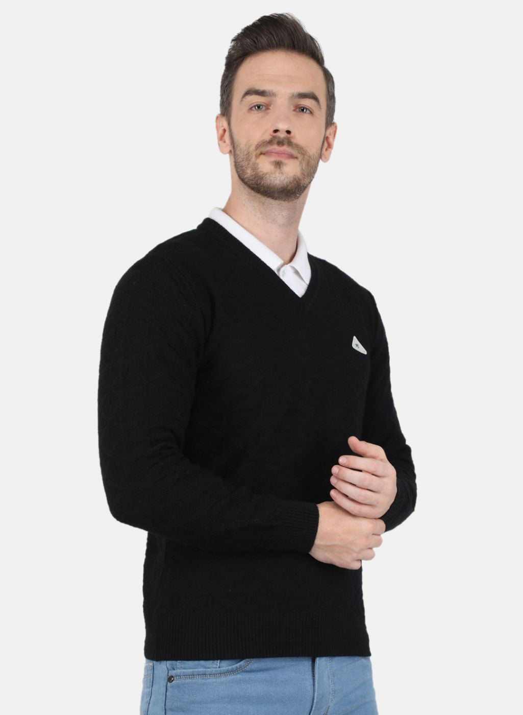 Men Black Self Design Pullover