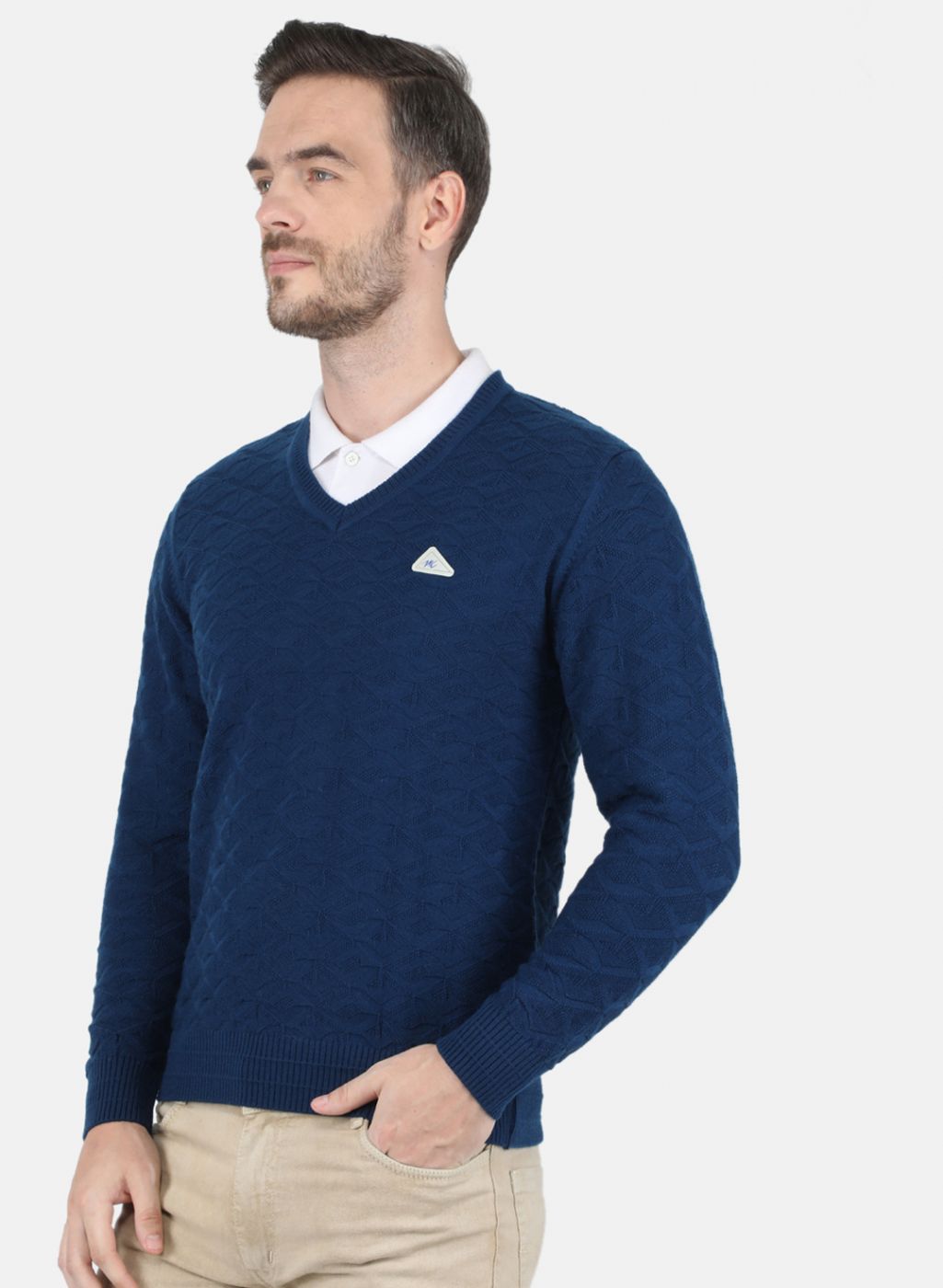 Men NAvy Blue Self Design Pullover