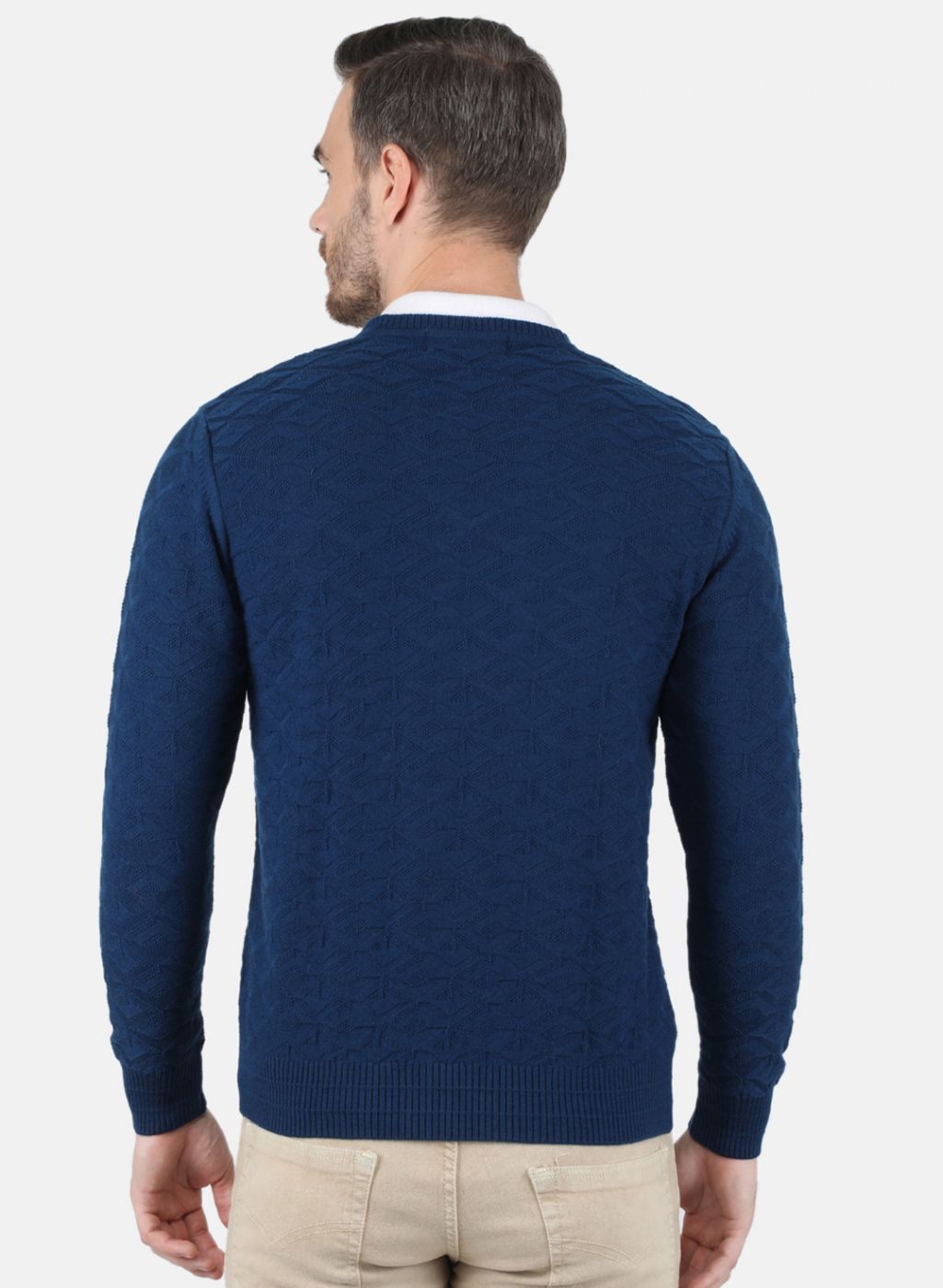 Men NAvy Blue Self Design Pullover