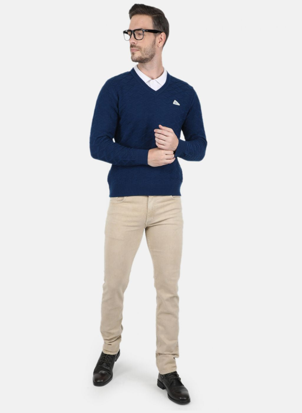 Men NAvy Blue Self Design Pullover