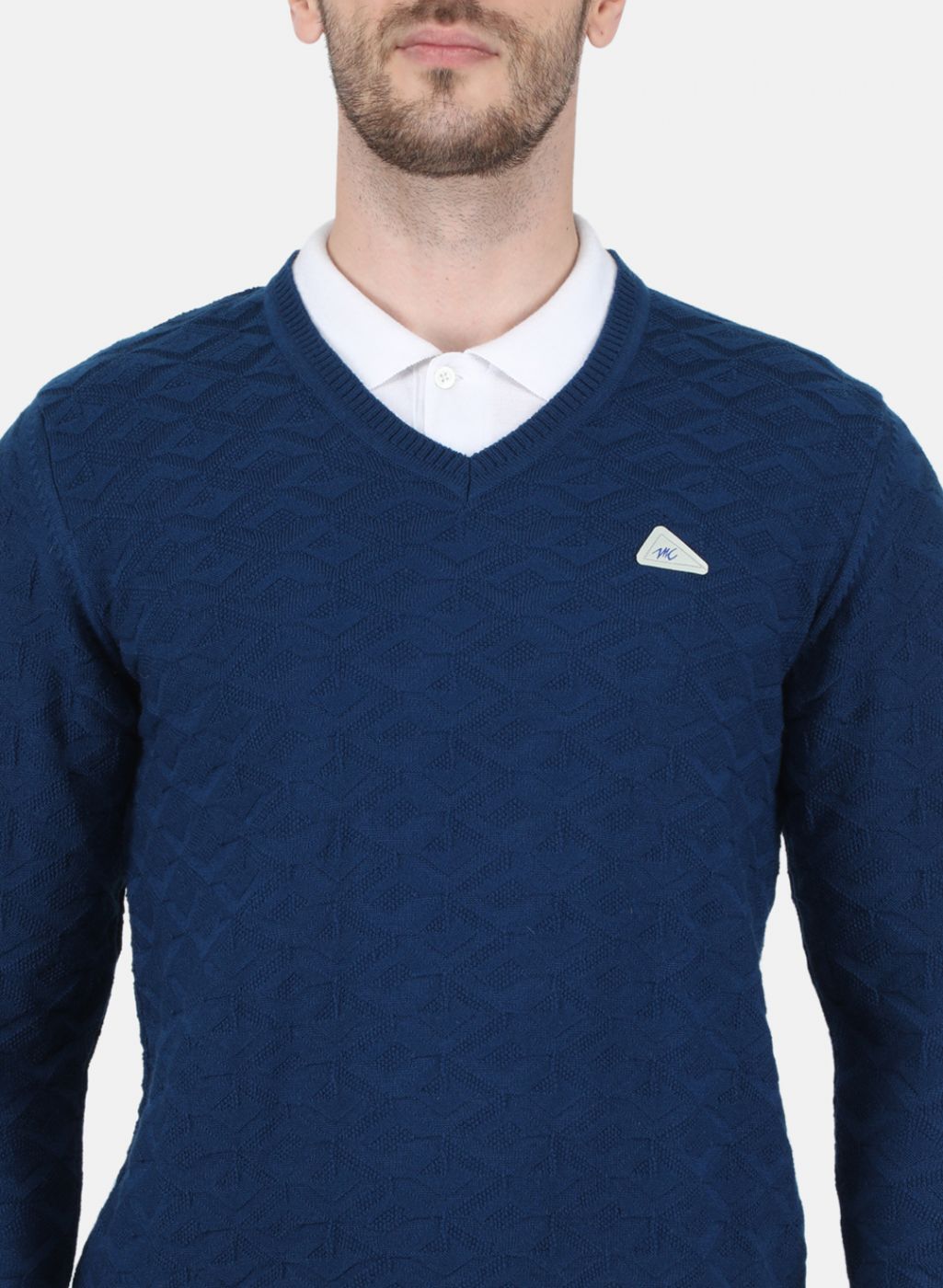 Men NAvy Blue Self Design Pullover