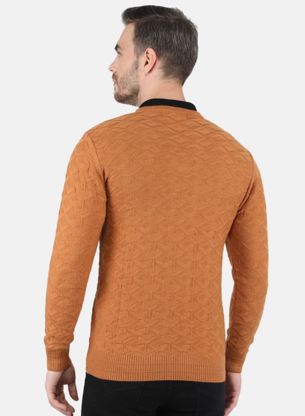 Men Orange Self Design Pullover