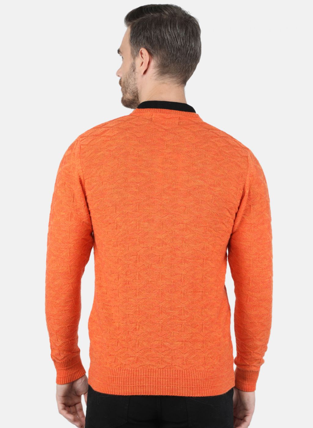 Men Orange Self Design Pullover