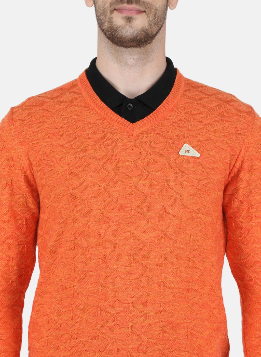 Men Orange Self Design Pullover