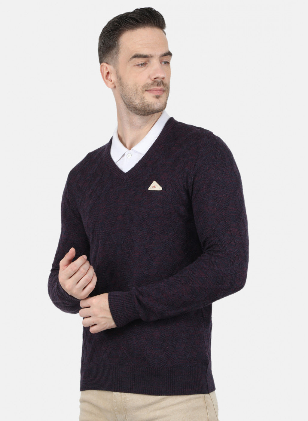 Men Purple Self Design Pullover