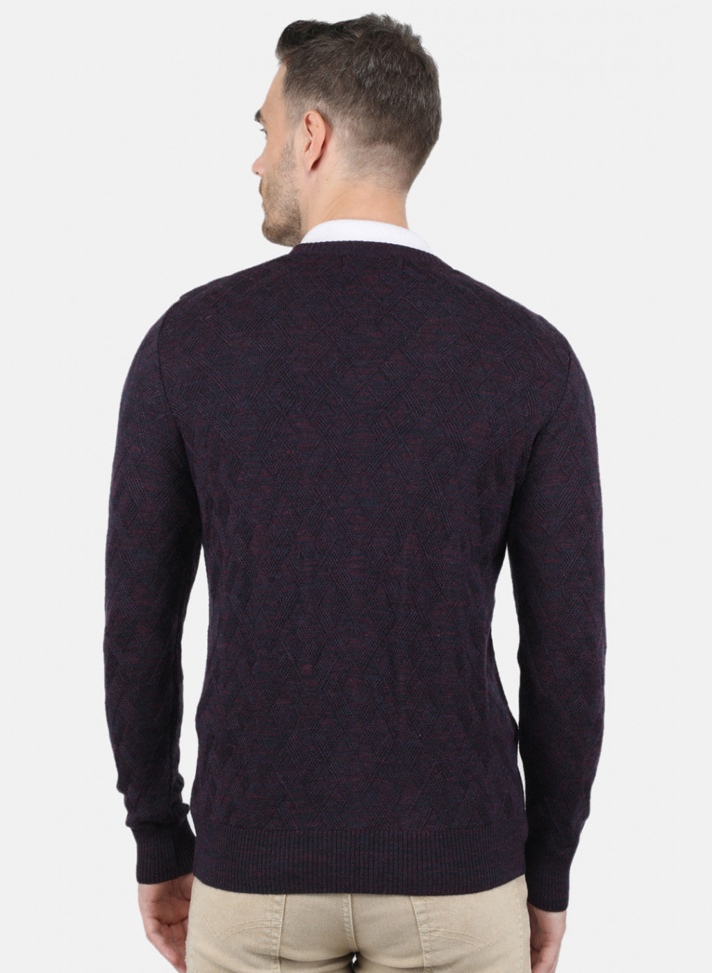 Men Purple Self Design Pullover