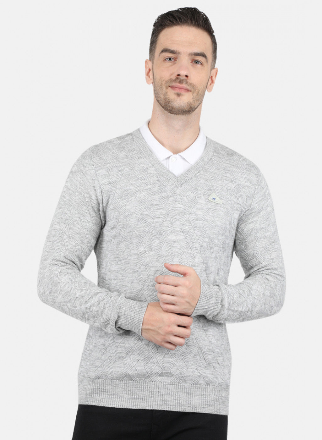 Men Grey Self Design Pullover