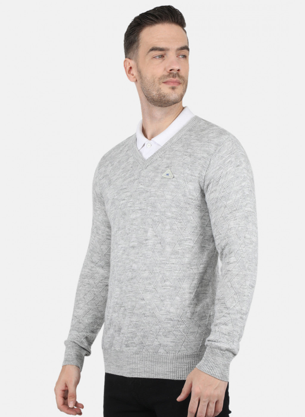 Men Grey Self Design Pullover