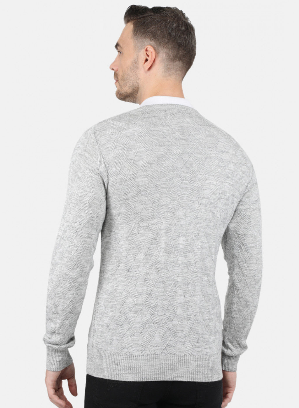 Men Grey Self Design Pullover