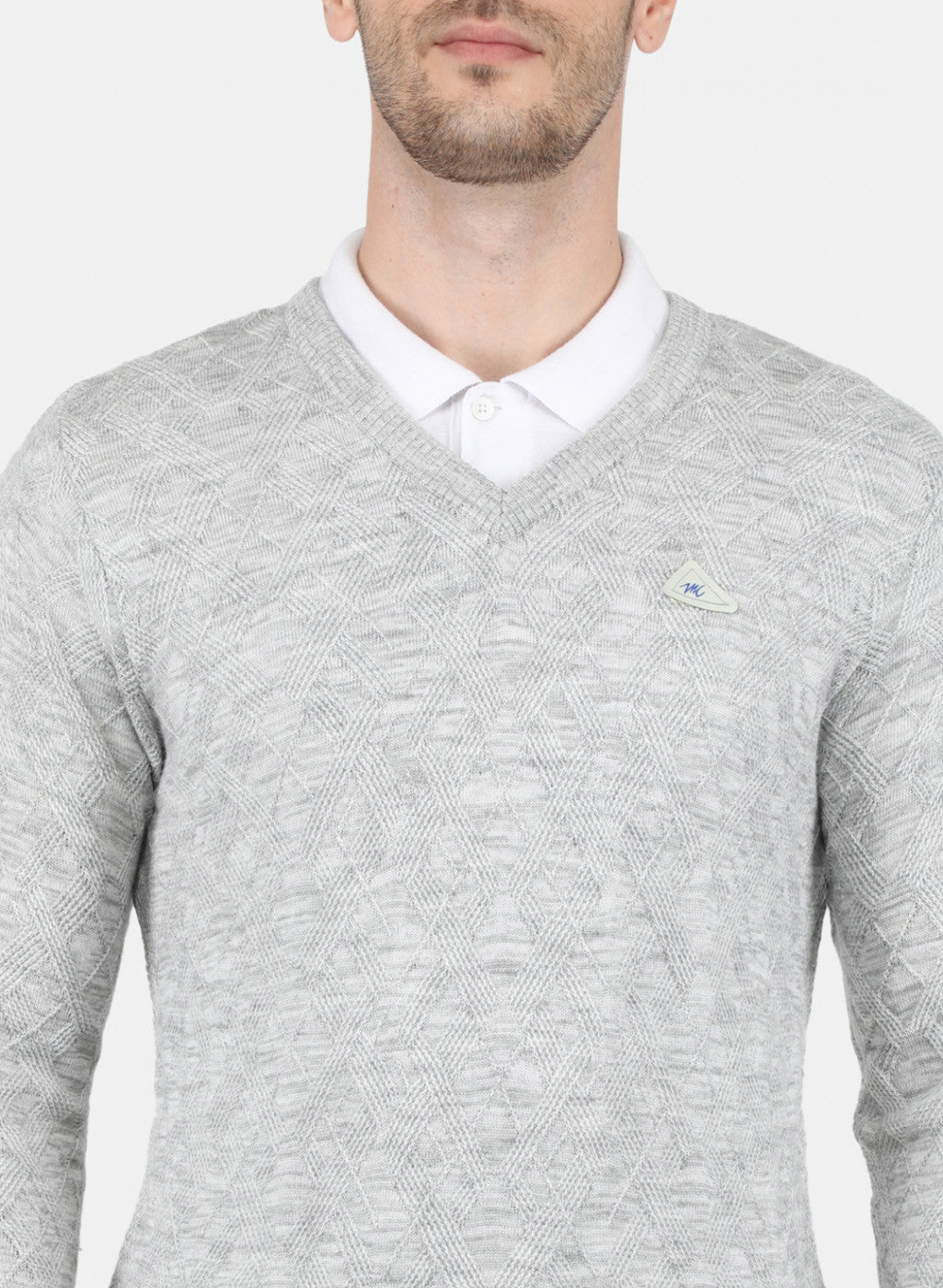 Men Grey Self Design Pullover