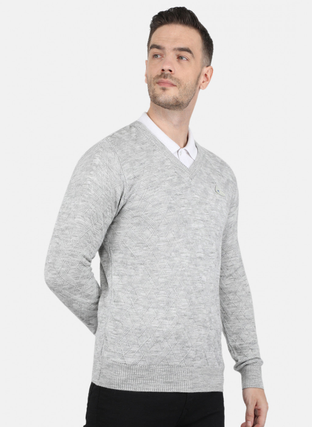 Men Grey Self Design Pullover