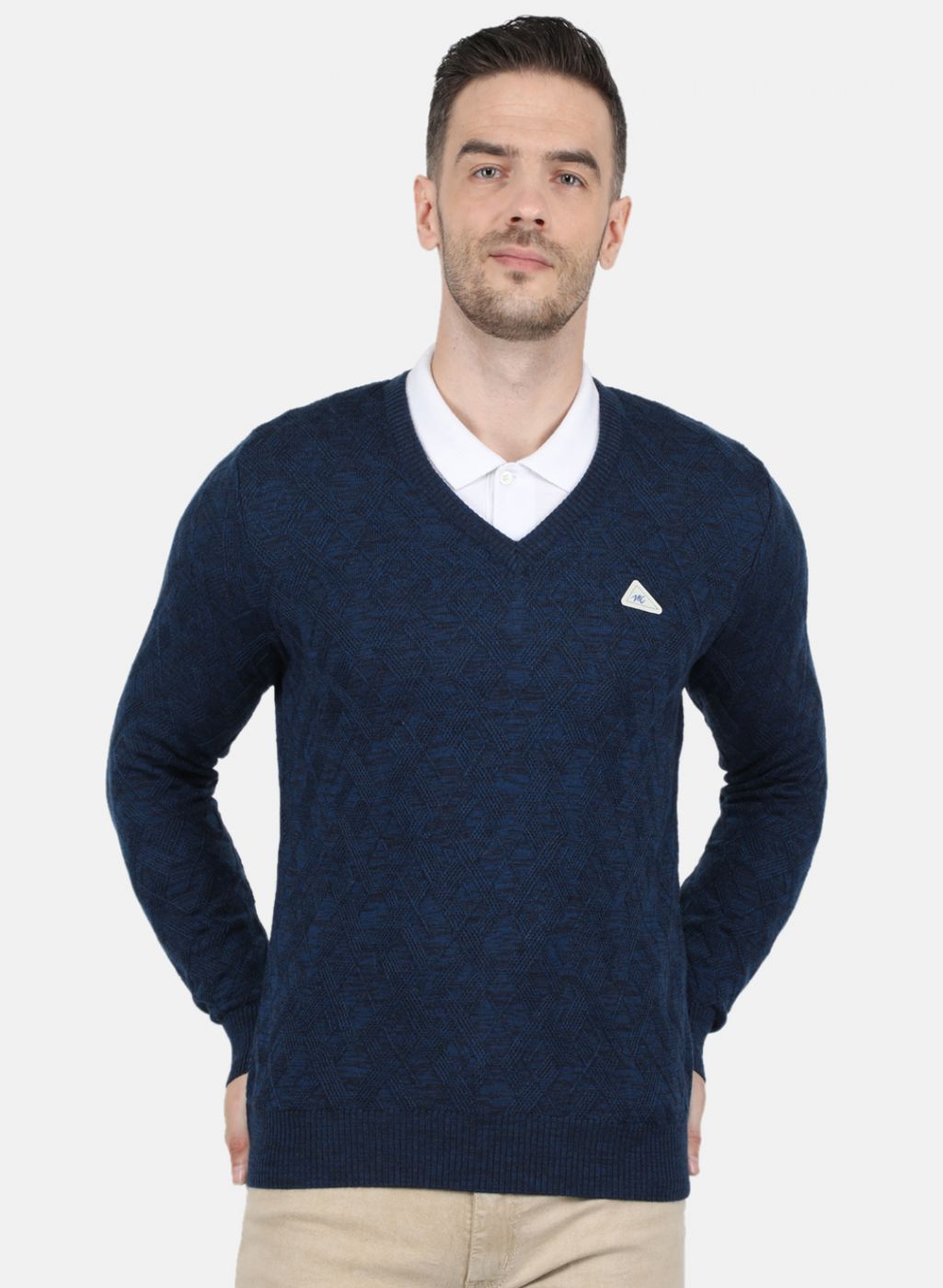 Men Blue Self Design Pullover