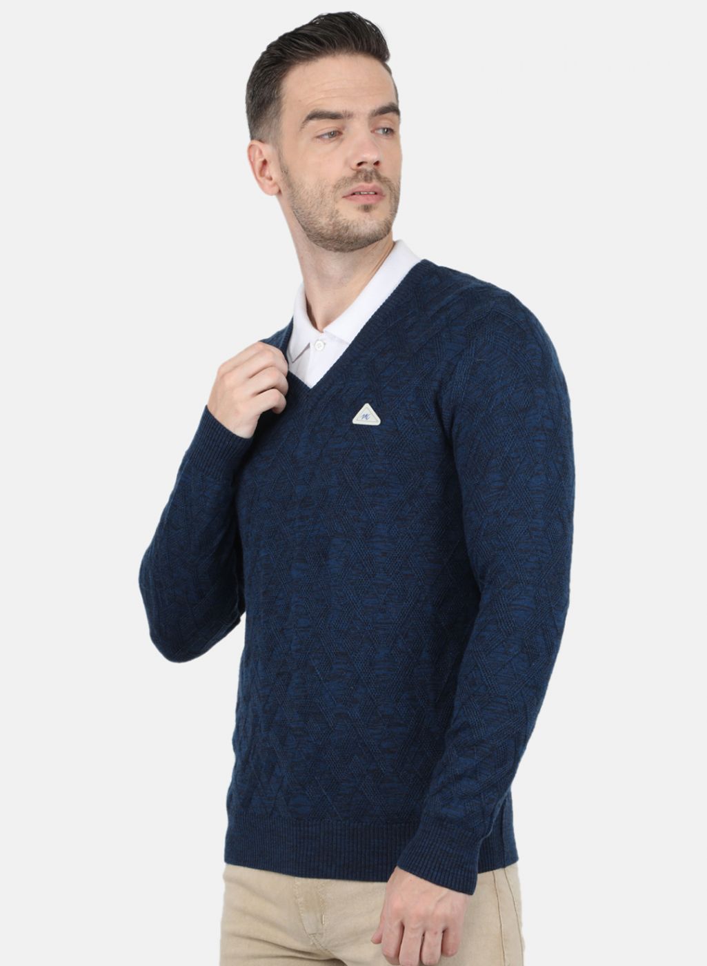 Men Blue Self Design Pullover