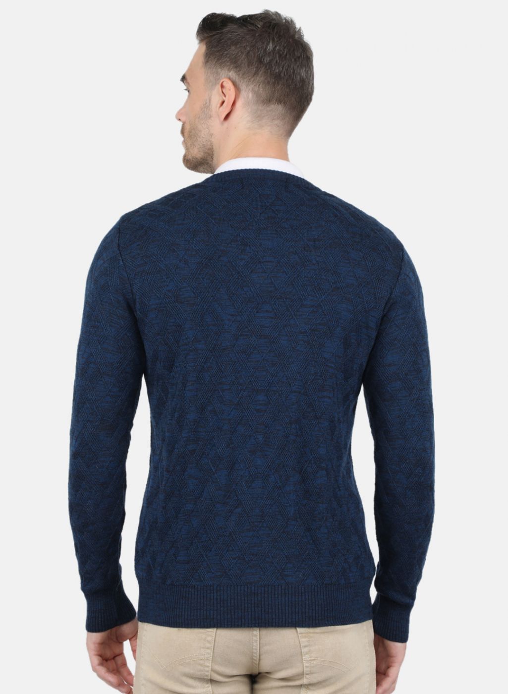 Men Blue Self Design Pullover