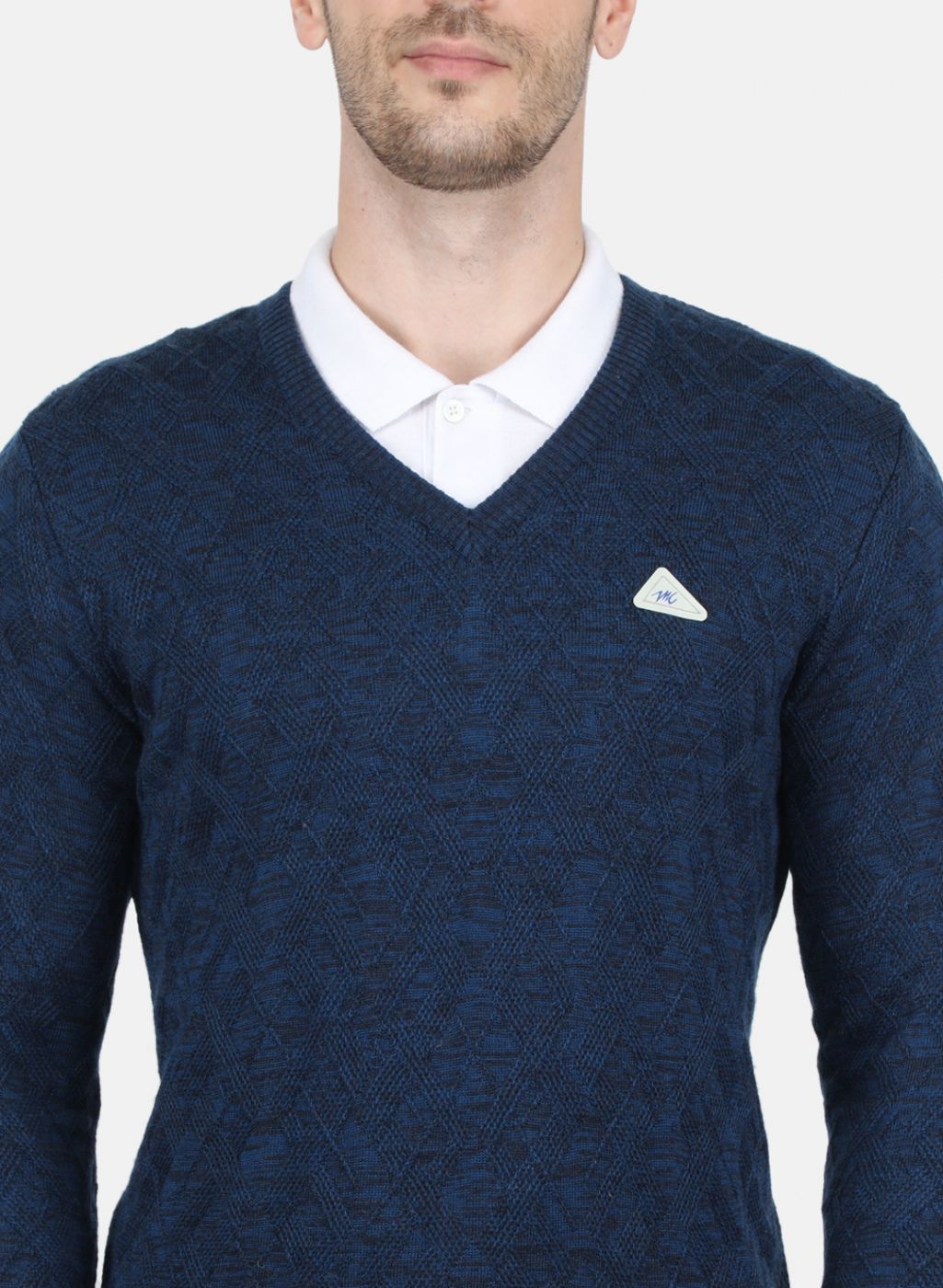 Men Blue Self Design Pullover