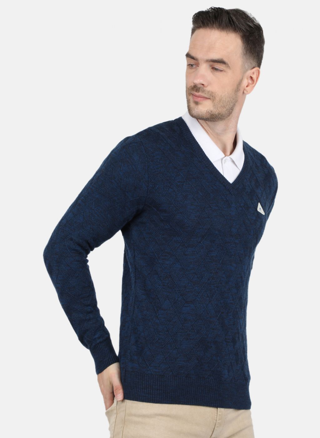 Men Blue Self Design Pullover