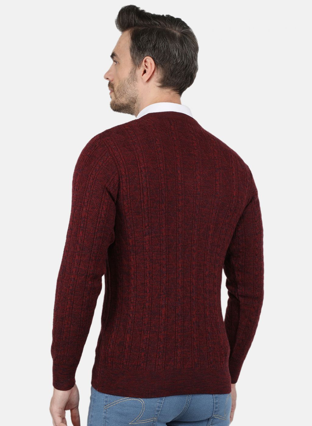 Men Maroon Self Design Pullover