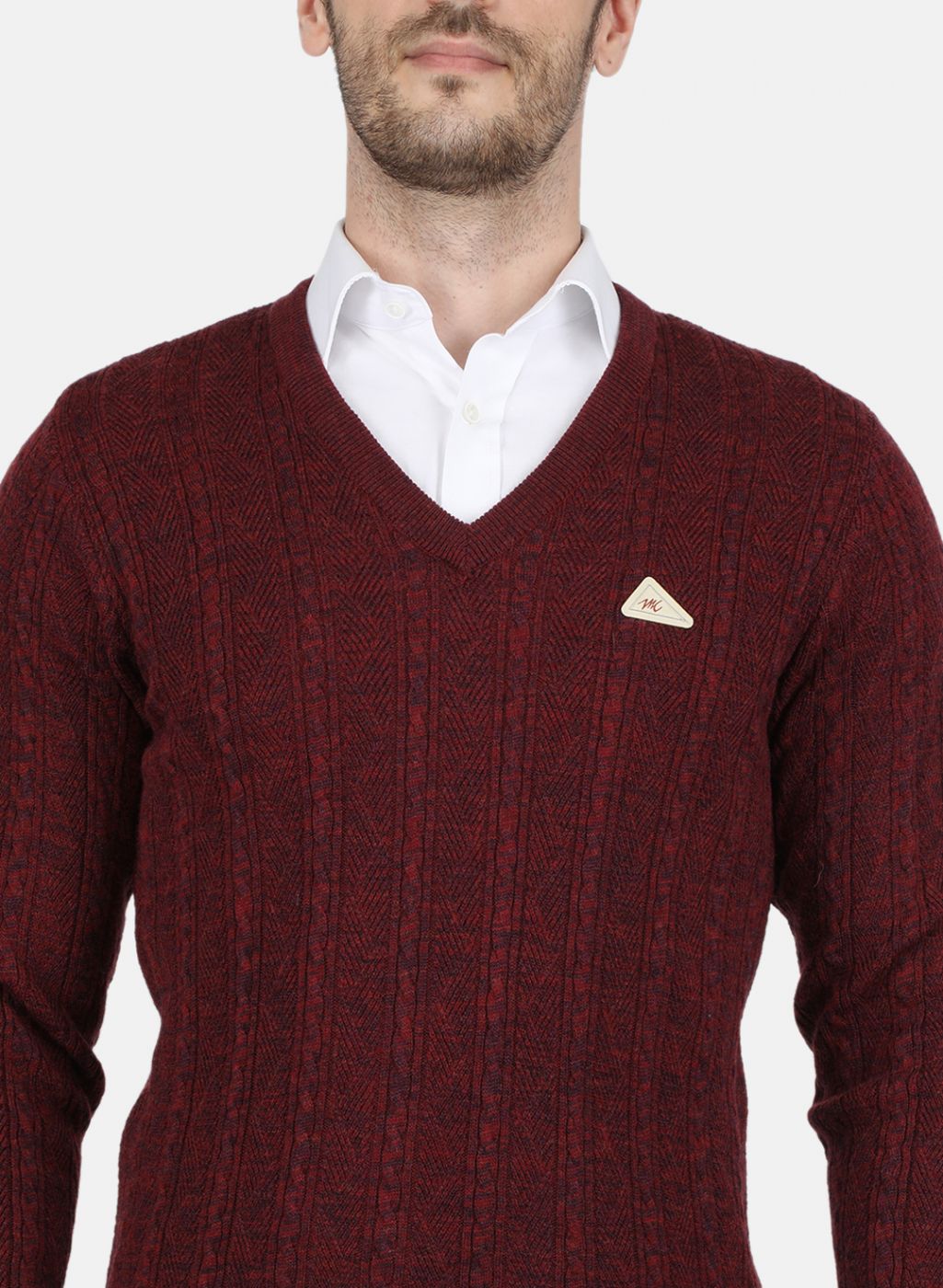 Men Maroon Self Design Pullover