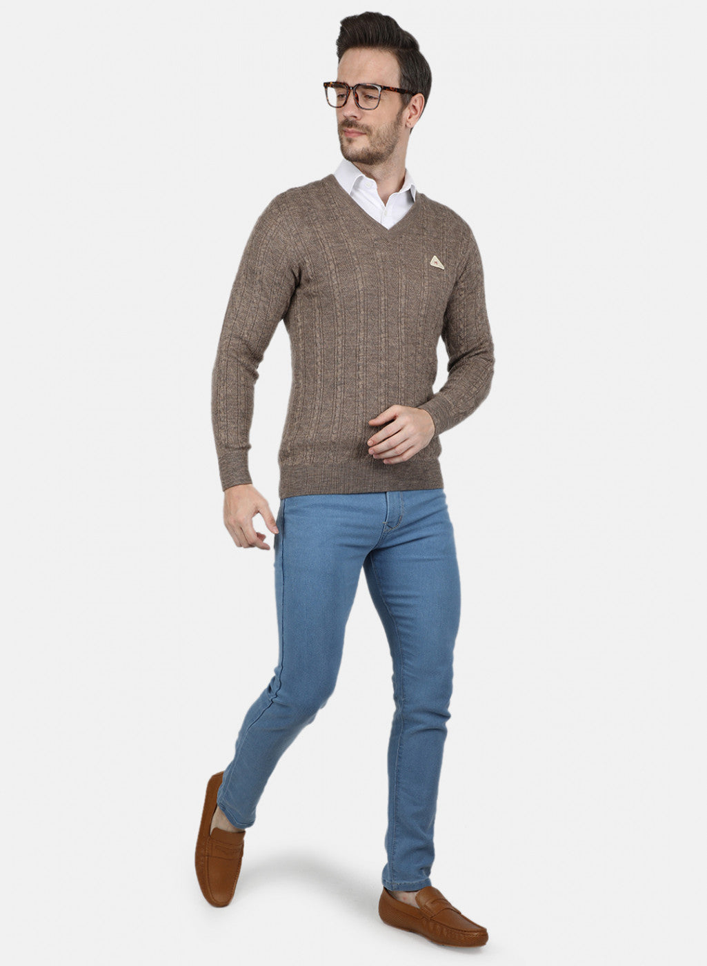 Men Brown Self Design Pullover