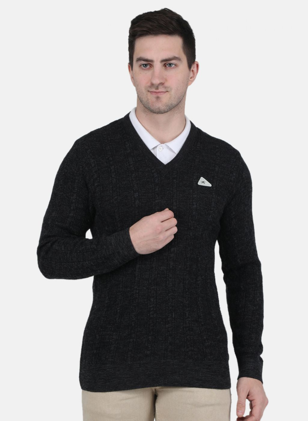 Men Dark Grey Self Design Pullover