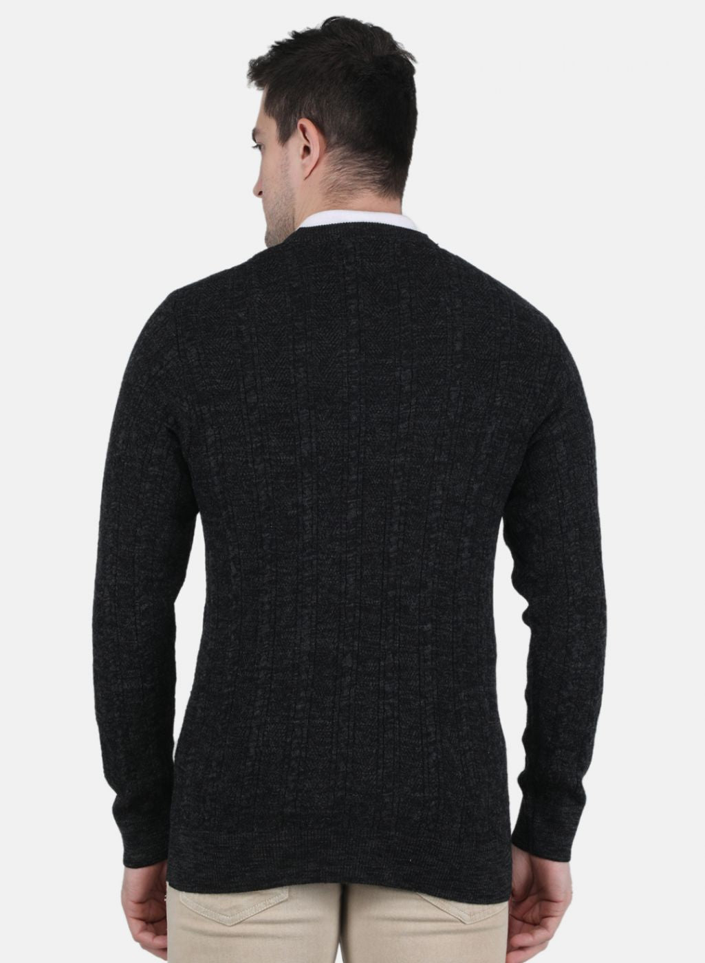 Men Dark Grey Self Design Pullover