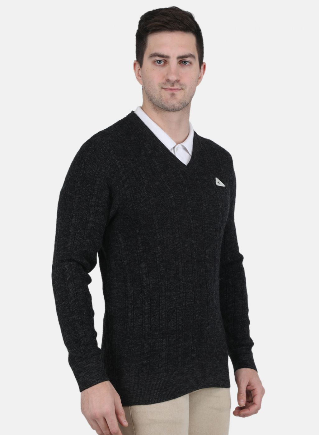 Men Dark Grey Self Design Pullover