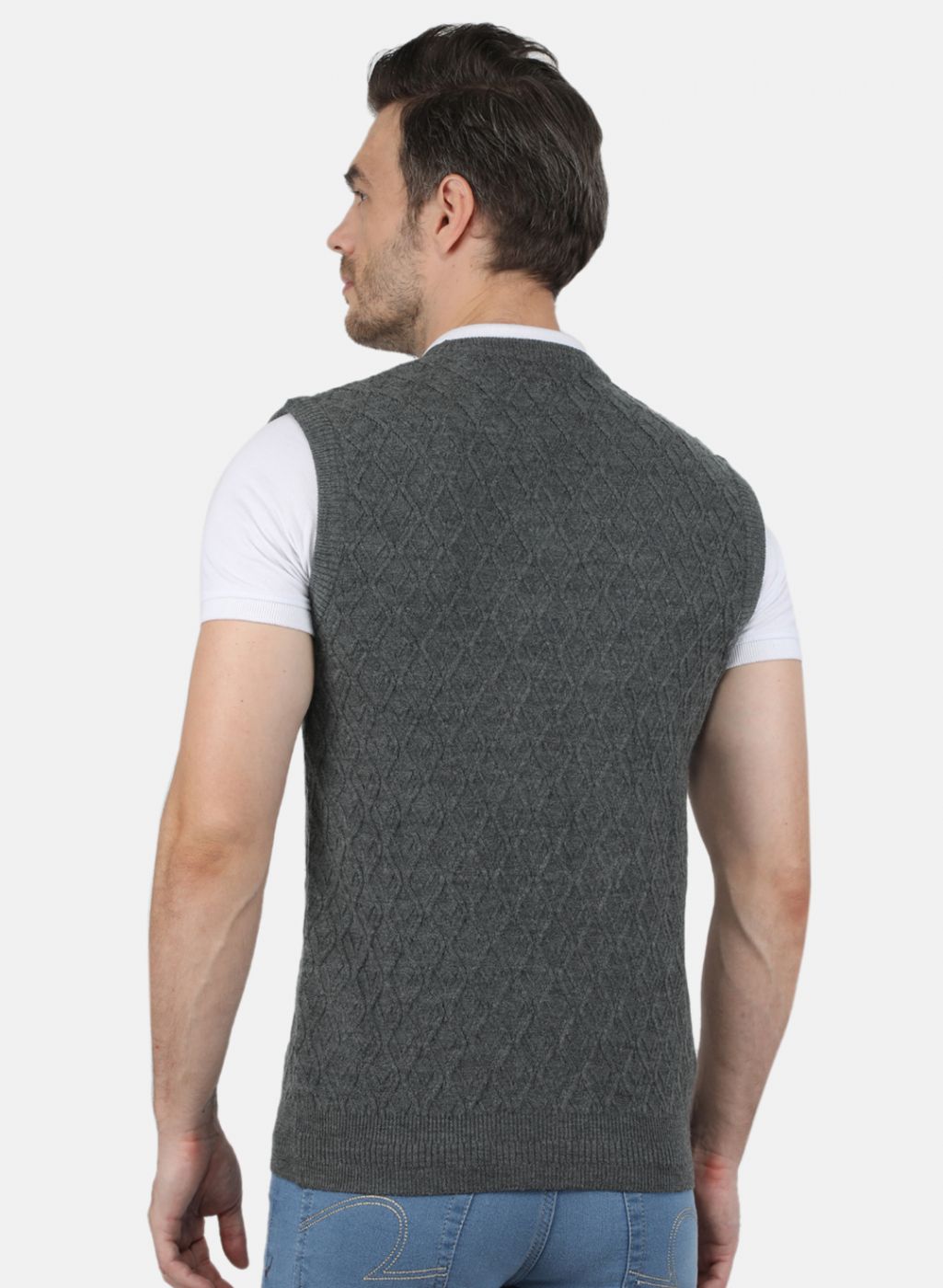 Men Grey Self Design Sweater