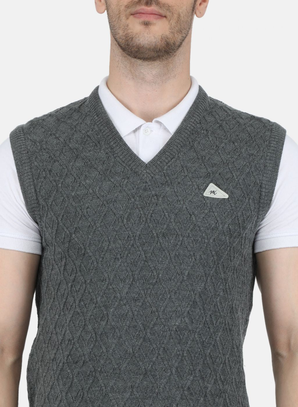 Men Grey Self Design Sweater