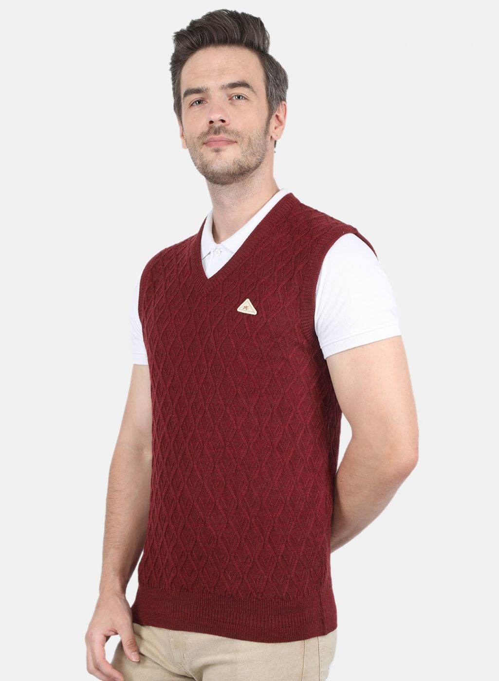 Men Maroon Self Design Sweater