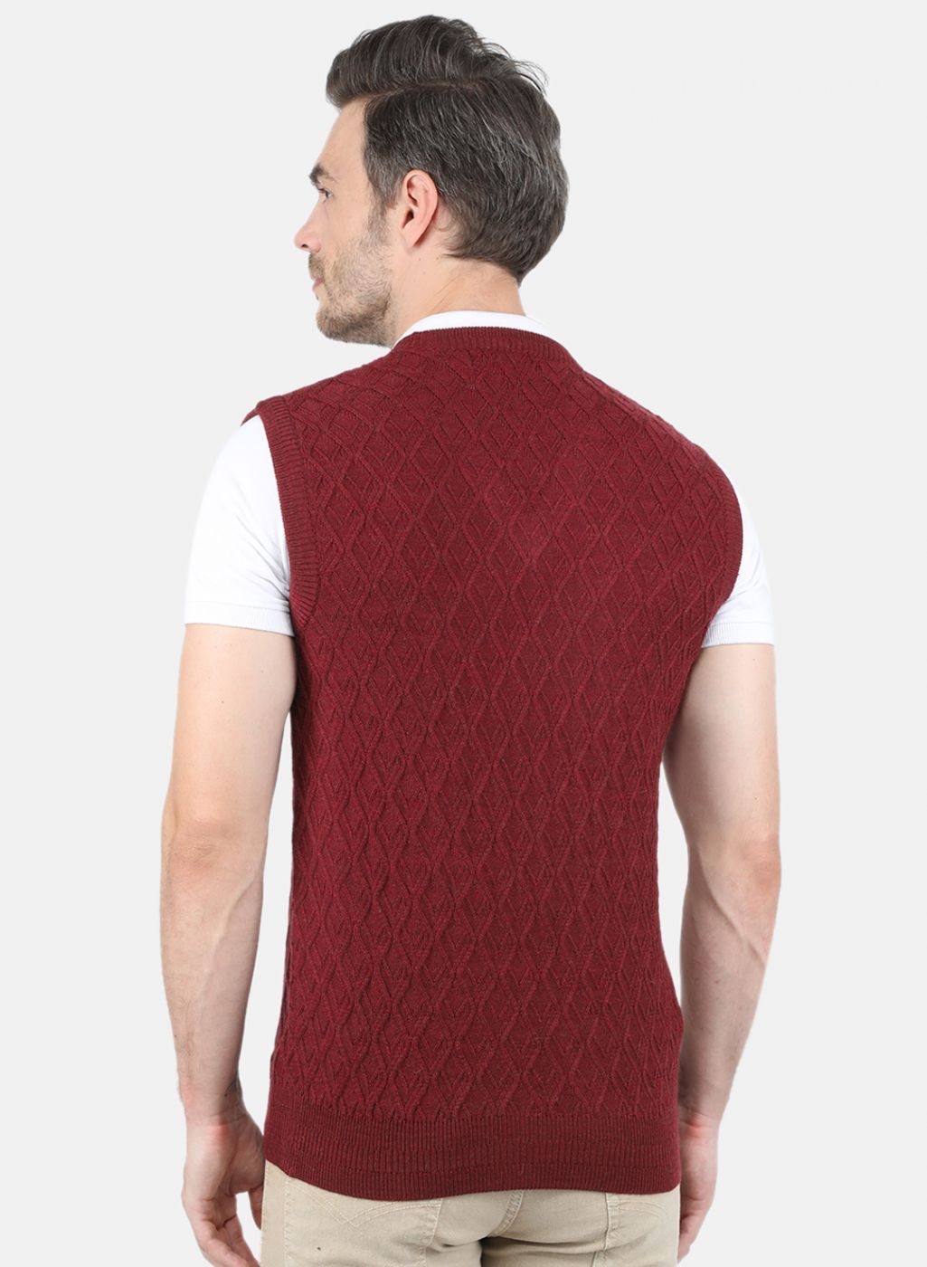 Men Maroon Self Design Sweater